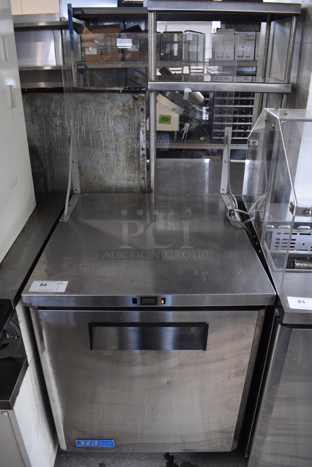 Turbo Air Model MUR-28 Stainless Steel Commercial Single Door Under Counter Cooler w/ Poly Clear Sneeze Guard. 115 Volts, 1 Phase. 27.5x30x63. Tested and Powers On But Does Not Get Cold