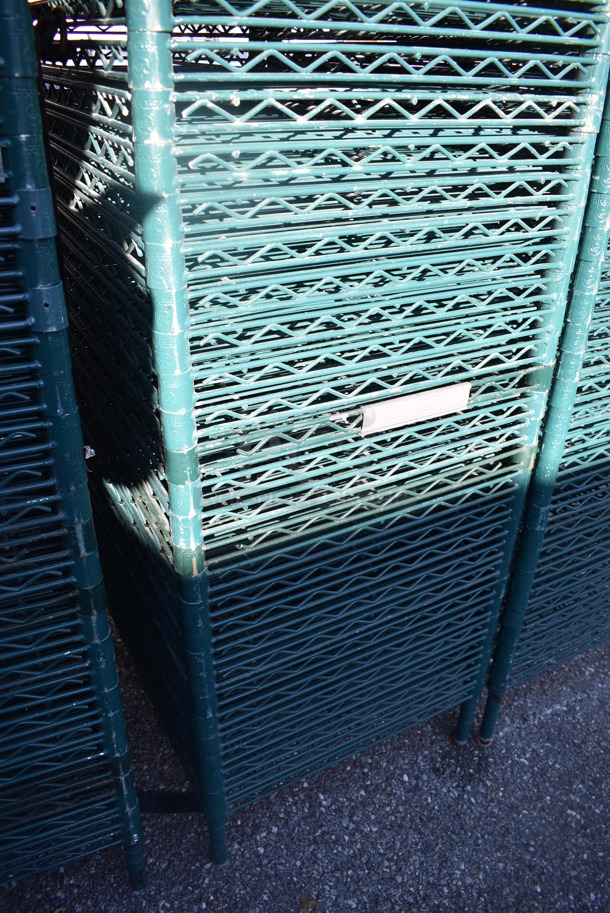 ALL ONE MONEY! Lot of 42 Green Finish Wire Shelves and 4 Poles. 36x21x1.5, 76" - Image 4 of 4