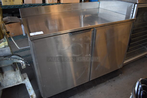 Duke RUF-48M Stainless Steel Commercial 2 Door Work Top Cooler w/ Back Splash. 120 Volts, 1 Phase. 48x30x40. Tested and Working!