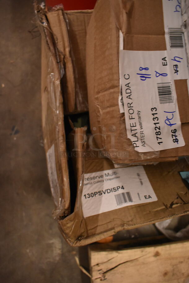 PALLET LOT of 23 BRAND NEW Boxes Including 150ASIANPINT Emperor's Select Chinese Pint Size Insulated Foil Bag - 1000/Case, 304FND109W Acopa Foundations 9" White Narrow Rim Melamine Plate - 12/Case, 3756620BP GET 6620-BP 20 oz. Blue Pepsi® SAN Plastic Pebbled Tumbler - 72/Case, Choice Pastry Bags, 471SPC100 Choice 20 13/16" Aluminum Pot / Pan Cover, 470M37015 Barfly M37015 12 3/8" Stainless Steel Bar Spoon with Fork End, 2 475TCRND44RD Lavex 44 Gallon Red Round Commercial Trash Can, 2 Box 127PL2 Choice PET Plastic Lid for 1.5 to 2.5 oz. Souffle Cup / Portion Cup - 2500/Case, 130PSVDISP4 Preserve 36007 Multi-Utensil Cutlery Dispenser, 17821313 Plate, 442CMTTW1044 Lavex 10" x 4" x 4" White Tuck Top Corrugated Mailer - 50/Bundle, 127RDTFLBULK Choice Microwavable Translucent Recessed Fit Deli Lid - 500/Case, 2 127RD16BULK Choice 16 oz. Microwavable Translucent Round Deli Container - 500/Case. 23 Times Your Bid! - Image 9 of 12