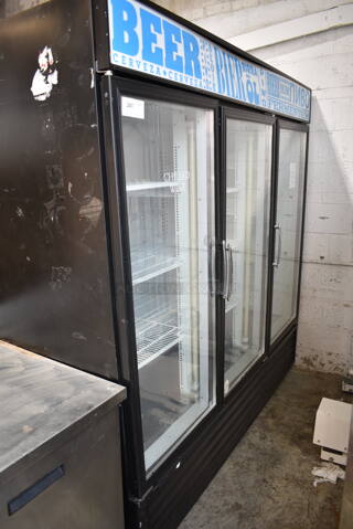 Turbo Air TGM-72RSB Metal Commercial 3 Door Reach In Cooler Merchandiser w/ Poly Coated Racks. 115 Volts, 1 Phase. Tested and Powers On But Does Not Get Cold