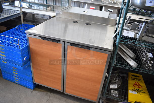 Duke Model SUB-P-36M Stainless Steel Commercial Counter w/ 2 Wood Pattern Doors and Backsplash. 36x30x40 - Image 2 of 6