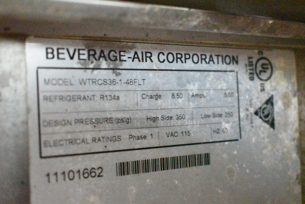 Beverage Air WTRCS36-1-48FLT Stainless Steel Commercial 2 Drawer Chef Base on Commercial Casters. 115 Volts, 1 Phase. Tested and Powers On But Does Not Get Cold - Image 5 of 5