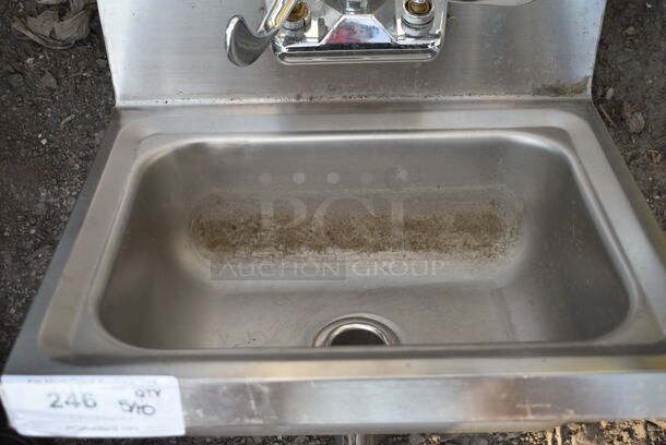 BK Resources Stainless Steel Commercial Single Bay Wall Mount Sink w/ Faucet and Handles.  - Image 3 of 6