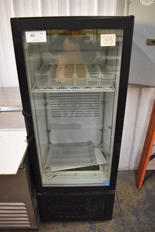 Frigoglass MC300-V2 Metal Commercial Single Door Reach In Cooler Merchandiser. 115 Volts, 1 Phase. 25x26x64. Tested and Powers On But Does Not Get Cold