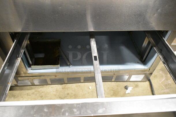 Delfield UCD4464N-12-DD5 Stainless Steel Commercial Sandwich Salad Prep Table Bain Marie Mega Top w/ 4 Drawers on Commercial Casters. 115 Volts, 1 Phase. Tested and Does Not Power on  - Image 6 of 10