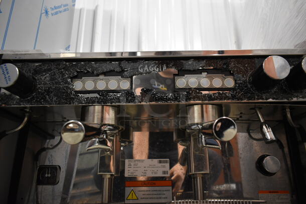 BRAND NEW SCRATCH AND DENT!  2022 Gaggia MGV292NTPU Stainless Steel Commercial Countertop 2 Group Espresso Machine w/ 2 Portafilters and Steam Wand. 230 Volts, 1 Phase. - Image 6 of 7