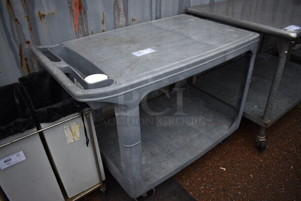 Gray Poly 2 Tier Cart w/ Push Handle on Commercial Casters. 45x25x33 - Image 2 of 4