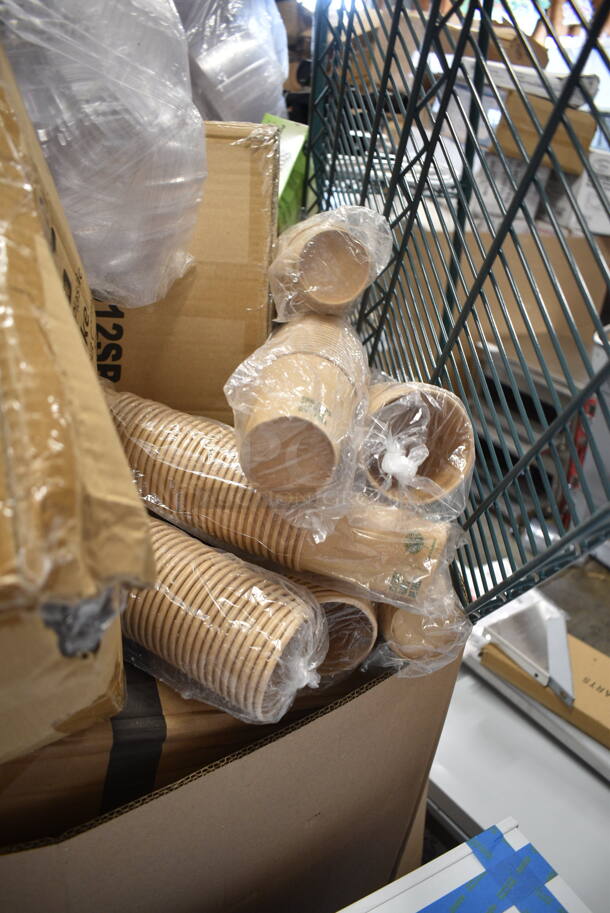 PALLET LOT of 20 BRAND NEW Boxes Including 433LSLCPIE Choice 5" Clear Hinged Slice Container with Low Dome Lid, Noble X Large Gloves, Dart C57PST1 ClearSeal Hinged Lid Plastic Container 6" x 5 13/16" x 3" - 500/Case, 6x6 Sandwich Trays, 127DM32COMBO Choice 32 oz. Ultra Clear Recycled PET Plastic Round Deli Container and Lid Combo - 250/Case, Steelton Utility Wire Shelf Kit, 245CCGR12BL Baker's Lane 12" White Corrugated Grease-Resistant Cake Circle - 100/Case. 20 Times Your Bid!  - Image 2 of 12