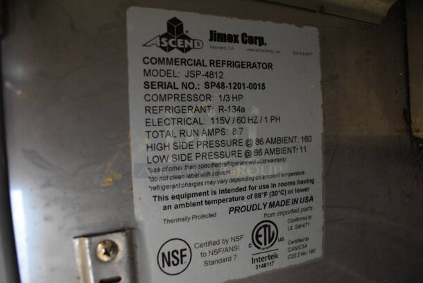 Ascend JSP-4812 Stainless Steel Commercial Sandwich Salad Prep Table Bain Marie on Commercial Casters. 115 Volts, 1 Phase. 48x30x44. Tested and Working! - Image 7 of 7