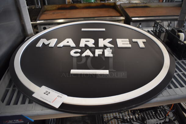 Market Cafe Black and White Round Sign. 30x1x30