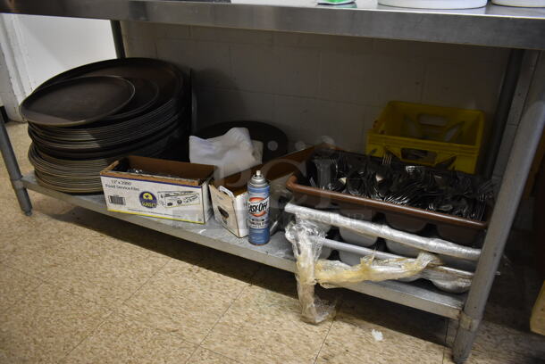 Stainless Steel Table w/ Under Shelf and Contents Including Oval Serving Trays. (hallway) - Image 4 of 4