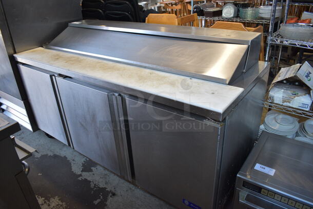 Migali G3-SP72-18 Stainless Steel Commercial Sandwich Salad Prep Table Bain Marie Mega Top on Commercial Casters. 115 Volts, 1 Phase. 72x30x44. Tested and Working!