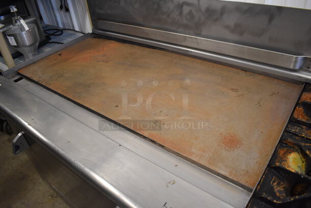 Imperial Stainless Steel Commercial Natural Gas Powered 4 Burner Range w/ Flat Top Griddle, 2 Ovens and Back Splash on Commercial Casters. 72x32x46 - Image 3 of 7