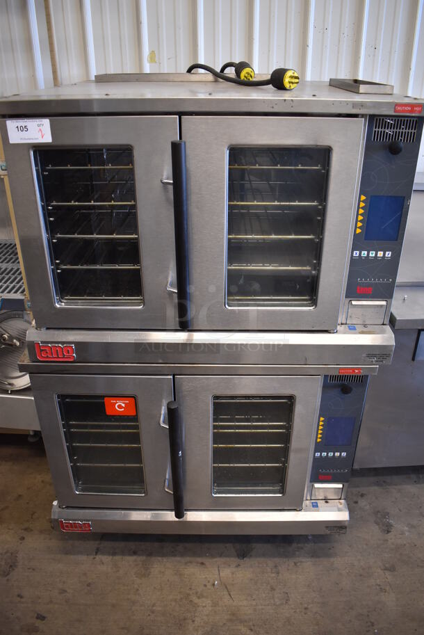 2 Lang Stainless Steel Commercial Electric Powered Full Size Convection Ovens w/ View Through Doors and Metal Oven Racks. 480 Volts, 3 Phase. 40x39x60. 2 Times Your Bid!
