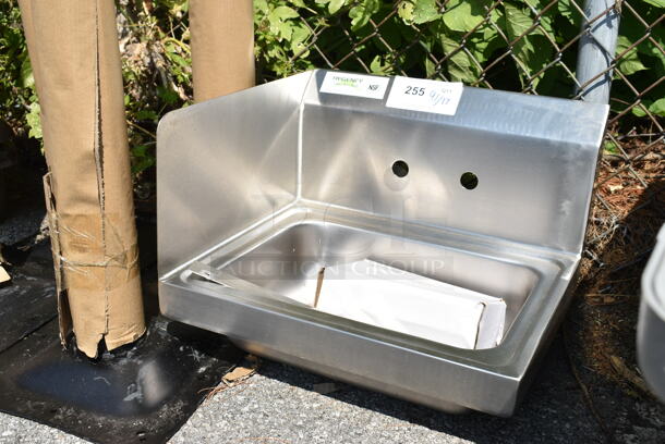 BRAND NEW SCRATCH AND DENT! Regency 600HS17SPLFT 17" x 15" Wall Mounted Hand Sink with Gooseneck Faucet and Left Side Splash - Image 4 of 8