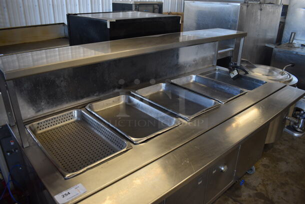 Stainless Steel Commercial Floor Style Electric Powered Steam Table w/ 5 Drop In Bins, Over Shelf and 2 Doors on Commercial Casters. 208 Volts, 1 Phase. 74x36.5x51 - Image 3 of 6