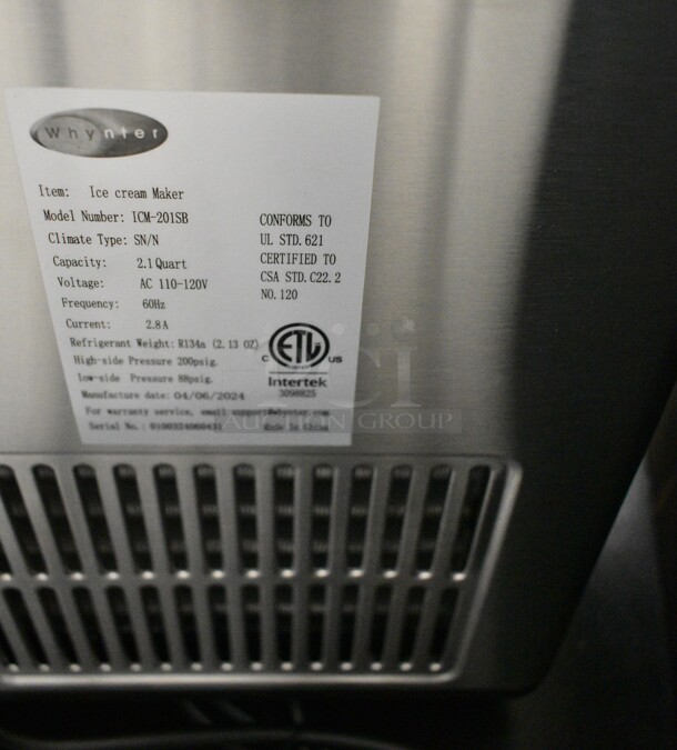 BRAND NEW SCRATCH AND DENT! Whynter ICM-201SB 2.1 Quart Countertop Automatic Ice Cream Maker. 115 Volts, 1 Phase. Tested and Working! - Image 8 of 8