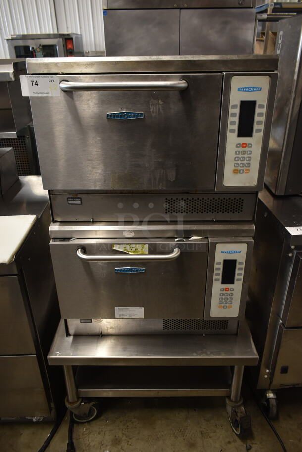 2 2013/2014 Turbochef NGC Stainless Steel Commercial Electric Powered Rapid Cook Ovens on Stainless Steel Equipment Stand w/ Commercial Casters. 208/240 Volts, 1 Phase. 2 Times Your Bid! 