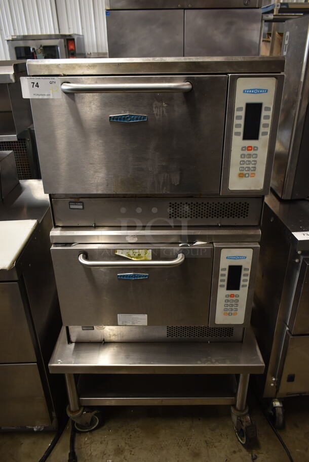 2 2013/2014 Turbochef NGC Stainless Steel Commercial Electric Powered Rapid Cook Ovens on Stainless Steel Equipment Stand w/ Commercial Casters. 208/240 Volts, 1 Phase. 2 Times Your Bid!  - Image 1 of 10