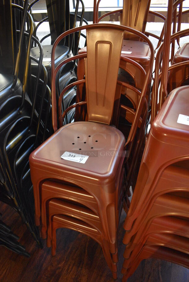 6 Brown Metal Tolix Style Dining Height Chairs. 17x17x33. 6 Times Your Bid! (lounge) - Image 2 of 5