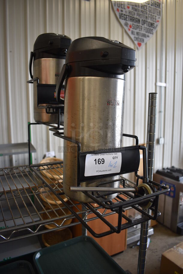 Black Metal Countertop Air Pot Rack w/ 2 Bunn Stainless Steel Air Pots. 7.5x24x14 - Image 1 of 5