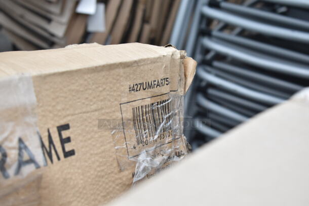 3 BRAND NEW SCRATCH AND DENT! Items; 427UMFAR75 7.5' Push Lift Silver Aluminum Umbrella, Regency 460EC1836 18" x 36" NSF Chrome Wire Shelf, Stainless Steel Ice Bin Lids. 3 Times Your Bid. May Be Missing Pieces.  - Image 3 of 5