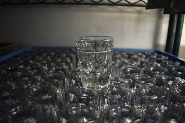 64 Shot Glasses in Dish Caddy. 2x2x3. 64 Times Your Bid! (kitchen)