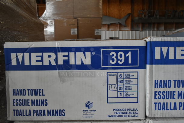 PALLET LOT of 24 Boxes of 6 BRAND NEW! Merfin 391 1-Ply 1000' White Center Pull Paper Towel Roll. 24 Times Your Bid! - Image 3 of 5