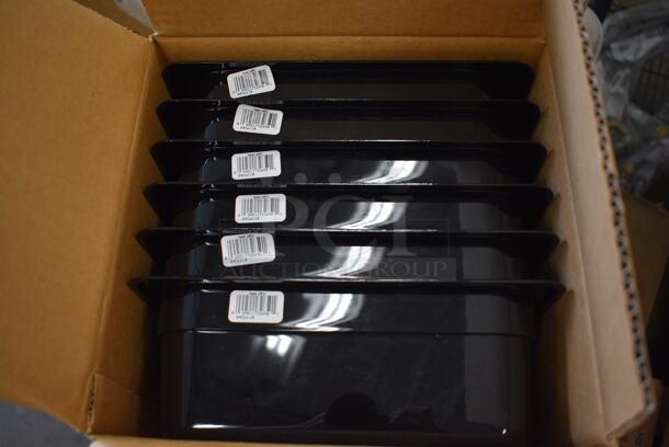 ALL ONE MONEY! Lot of 6 BRAND NEW IN BOX! Cambro Poly Black 1/2 Size Drop In Bins. 1/2x4