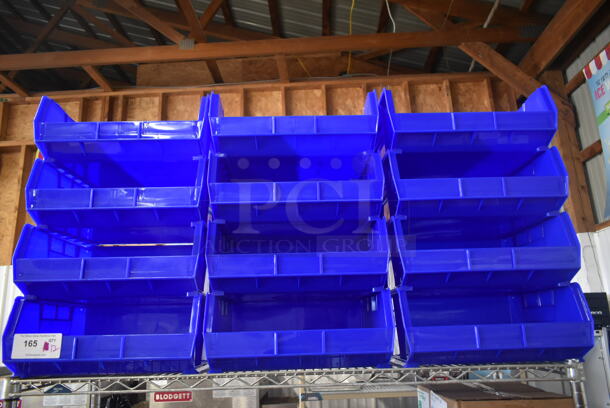 ALL ONE MONEY! Lot of 12 BRAND NEW SCRATCH AND DENT! AkroBins Blue Poly Bins.