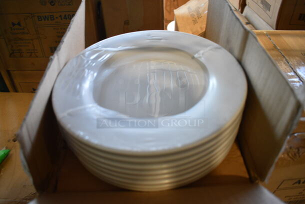 24 BRAND NEW IN BOX! Tuxton ALA-094 White Ceramic Plates. 9.5x9.5x1. 24 Times Your Bid!