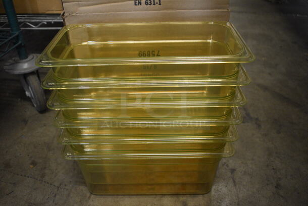 ALL ONE MONEY! Lot of 6 BRAND NEW IN BOX! Cambro Poly Amber Colored 1/3 Size Drop In Bins! 1/3x6