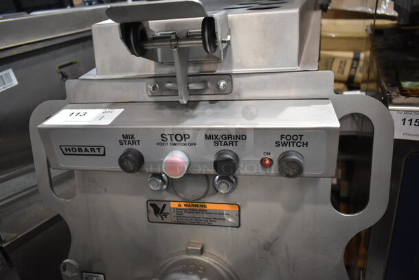 2019 Hobart MG2032 Metal Commercial Floor Style Electric Powered Meat Mixer Grinder w/ Foot Pedal on Commercial Casters. 208 Volts, 3 Phase. Tested and Working! - Image 3 of 8