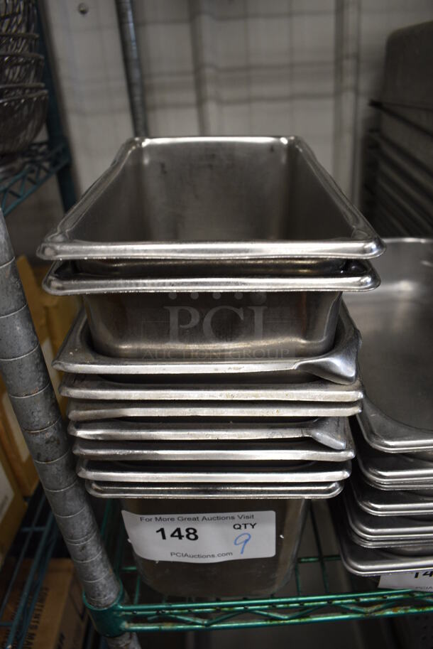 9 Stainless Steel 1/4 Size Drop In Bins. 1/4x6. 9 Times Your Bid!
