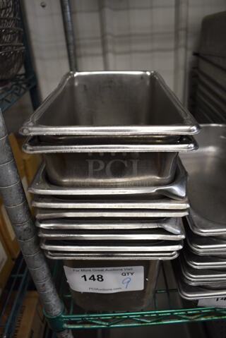 9 Stainless Steel 1/4 Size Drop In Bins. 1/4x6. 9 Times Your Bid!