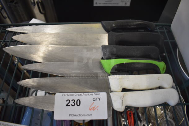 6 Various Stainless Steel Chef Knives. Includes 15