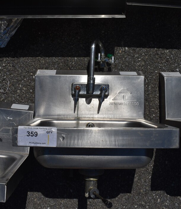 Advance Tabco Stainless Steel Commercial Single Bay Wall Mount Sink w/ Faucet and Handles. 17.5x15.5x22 - Image 1 of 4