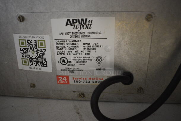 APW Wyott Model BWD-75N Stainless Steel Commercial Countertop Warming Drawer. 208 Volts, 1 Phase. 31x20x6 - Image 6 of 6