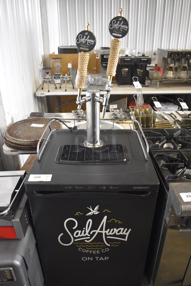 2017 Edgestar Direct Draw Kegerator w/ Beer Tower, 2 Tap Handles and 2 Fourth Size Kegs on Commercial Casters. 115 Volts, 1 Phase. 24x24x62. Tested and Working!