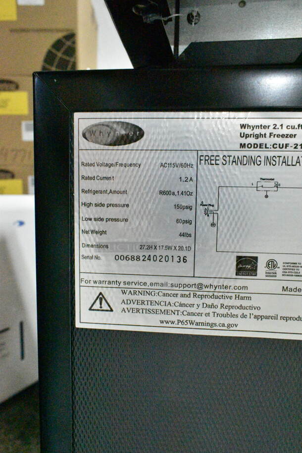 BRAND NEW SCRATCH AND DENT! Whynter CUF-210SSg Energy Star Stainless Steel Upright Freezer with Lock. 115 Volts, 1 Phase. Tested and Working! - Image 6 of 6