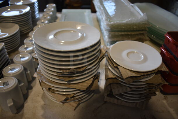 ALL ONE MONEY! Lot of Various White Ceramic Plates, Saucers, Mugs and Glass Plates and Bottles - Image 7 of 8