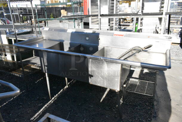 Stainless Steel Commercial 3 Bay Sink w/ Dual Drain Boards. Bays 16x21x14. Drain Board 16x22 - Image 2 of 7