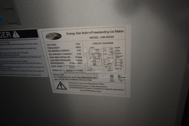 BRAND NEW SCRATCH AND DENT! Whynter UIM-502SS Stainless Steel Commercial Built-in / Freestanding Maker-50lb Capacity Clear Cube Ice Maker. 115 Volts, 1 Phase. Tested and Working! - Image 4 of 4