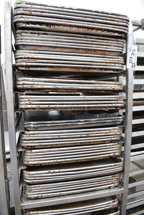 Metal Commercial Pan Transport Rack on Commercial Casters w/ 68 Metal Pans - Image 3 of 6