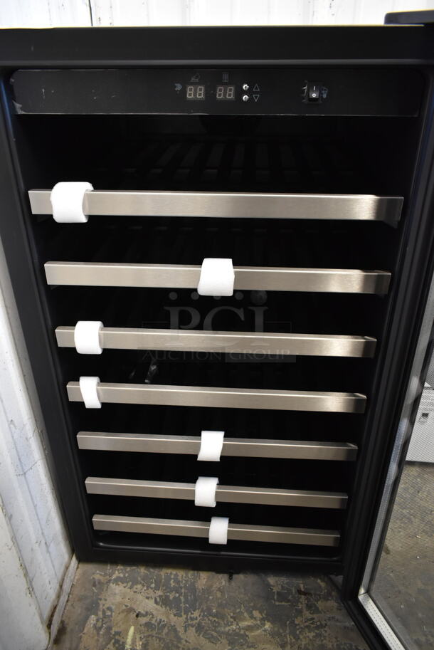 BRAND NEW SCRATCH AND DENT! Danby Designer Series DWC458BLS 20 Inch Wine Cellar with 45 Bottle Capacity, 7 Slide-Out Wooden Racks, Blue LED Lighting and Tempered Glass Door. 115 Volts, 1 Phase. Tested and Working! - Image 3 of 4