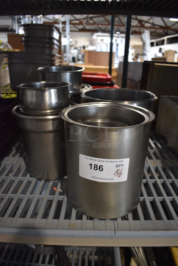 14 Various Stainless Steel Cylindrical Drop In Bins. Includes 8x8x9. 14 Times Your Bid! - Image 4 of 4