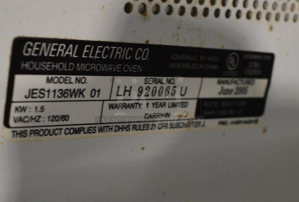 GE Model JES1136WK White Countertop Microwave Oven w/ Plate. 21x13x14 - Image 4 of 4