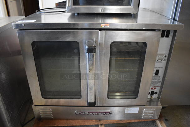 Southbend SL Series Stainless Steel Commercial Natural Gas Powered Full Size Convection Oven w/ View Through Doors and Metal Oven Racks. 38x33x29