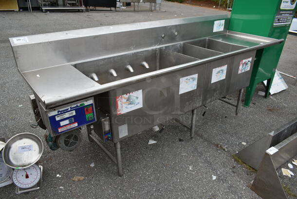 Power Soak Stainless Steel Commercial 3 Bay Sink w/ Dual Drain Boards. Bays 40x28, 15x28, 18.5x28. Drain Boards 16x30
 - Image 1 of 6